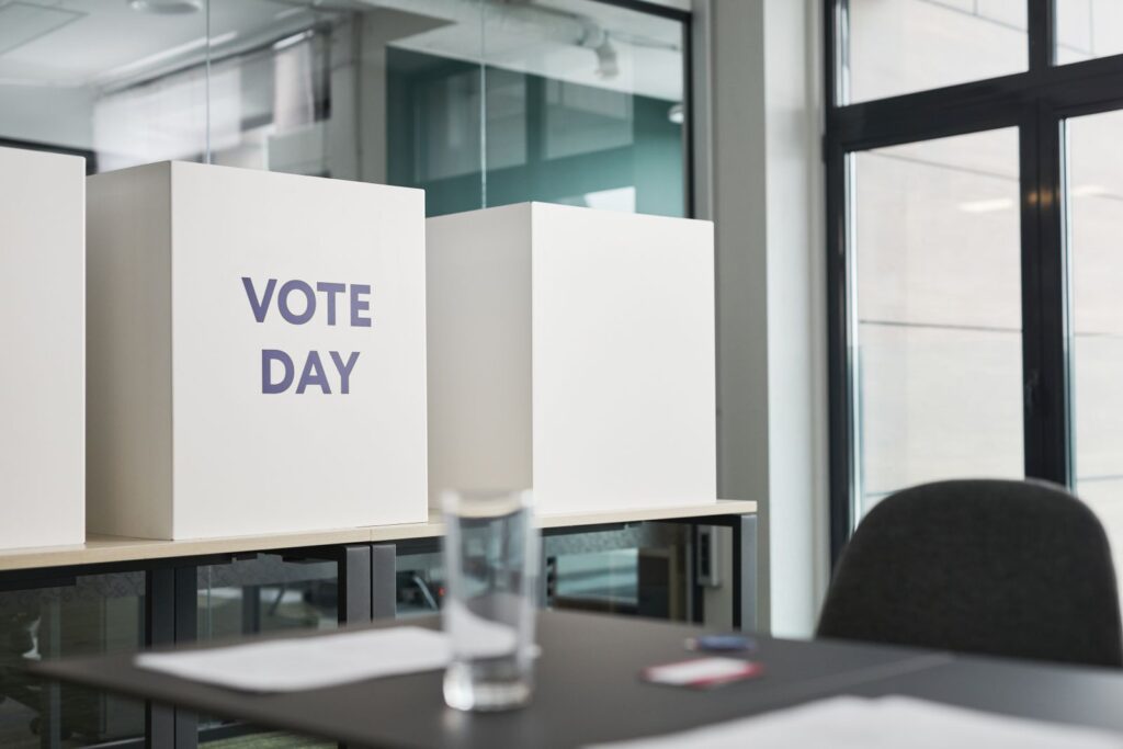 Voting booths set up in a polling place