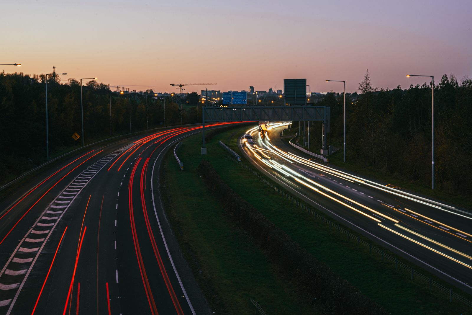 Light trails of traffic on a motorway at dusk